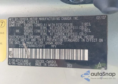 2008 Lexus Rx 350 из США, поврежденный, VIN 2T2GK31U98C029912